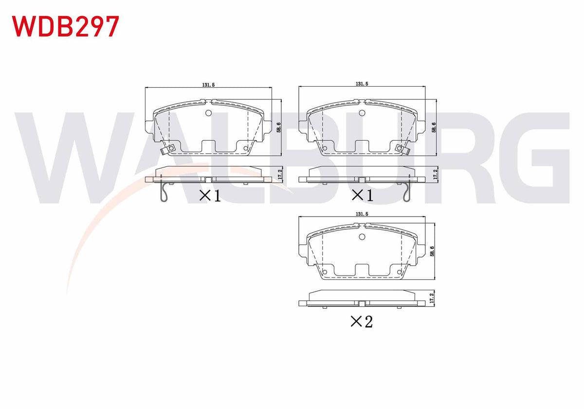 WALBURG WDB297 Brake Pad Front with Wear Indicator Nissan Primera (P12) 1.6i 2002-/ Primera (P12) 1.8i 16V 2002 — Brake Pads