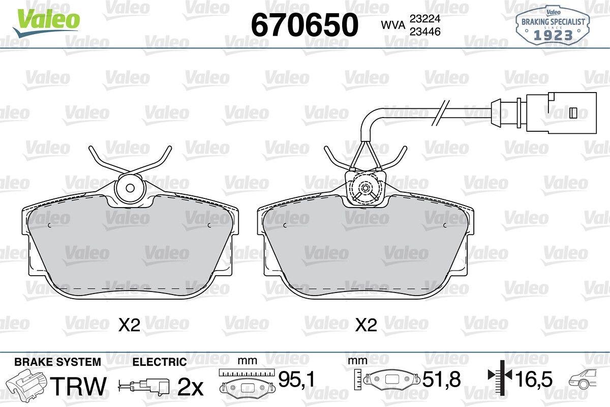 Valeo 670650 Brake Pad Rear Kablolu Transporter T4/Sharan/Alhambra/Galaxy/Mondeo III 97-10 — Brake Pads