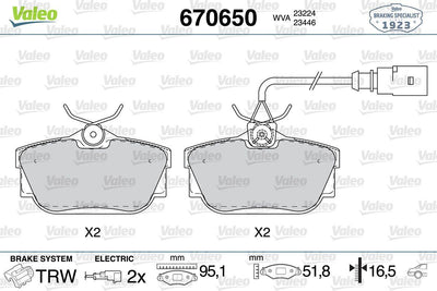 Valeo 670650 Brake Pad Rear Kablolu Transporter T4/Sharan/Alhambra/Galaxy/Mondeo III 97-10 — Brake Pads