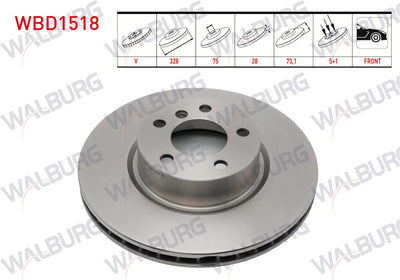 WALBURG WBD1518 Brake Disc Front Air BMW X3 (F25) xDrive 2.0 D 5 Bjn 328X28x75x73,1 2010-| Set of 2 — Brake Rotors & Drums