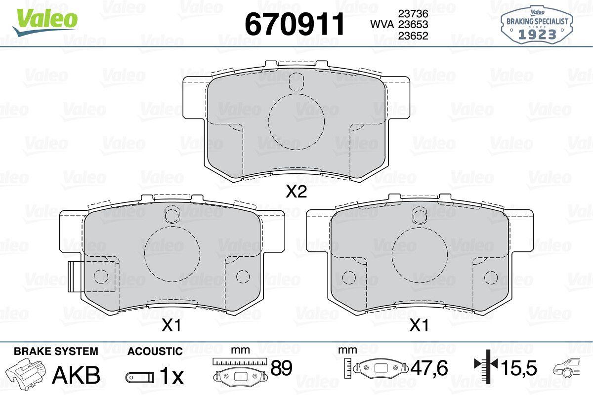 Valeo 670911 Brake Pad Rear Honda CR-V 03-07 — Brake Pads