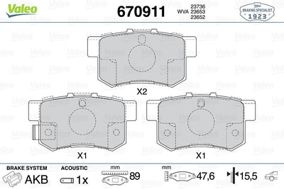 Valeo 670911 Brake Pad Rear Honda CR-V 03-07 — Brake Pads