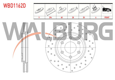 WALBURG WBD1162D Brake Disc Front Air Performance Drilled 6 Bjn 296X28x68x38 Nissan Navara (D40) 2.5 d — Brake Rotors & Drums