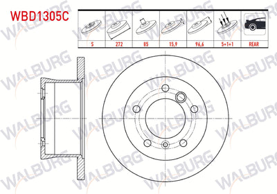WALBURG WBD1305C Brake Disc Rear Straight Coated 5 Bjn 271, 2X15 and 3 more models — Brake Rotors & Drums