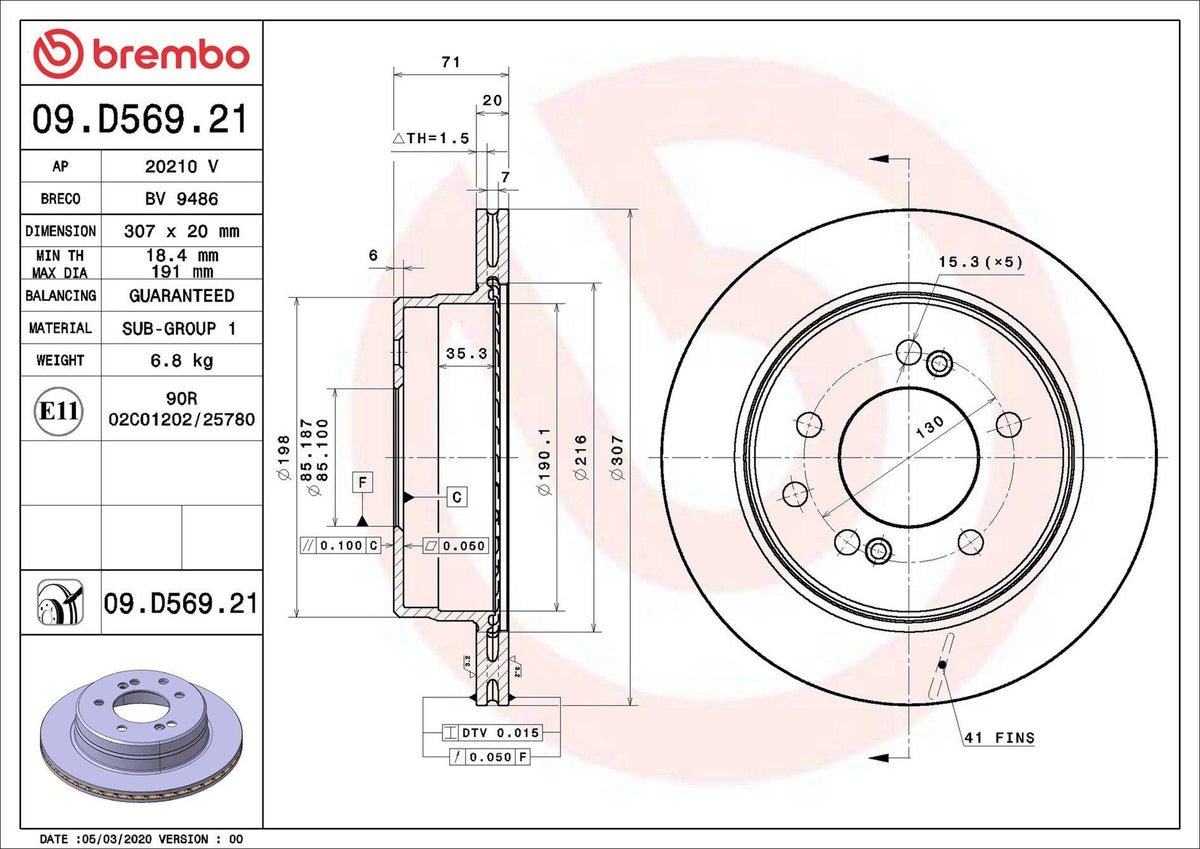 Brembo 09.D569.21 Brake Disc Rear UV Coated Ssangyong — Brake Rotors & Drums