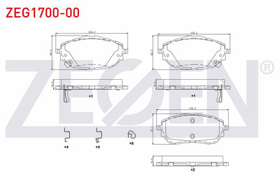 Zegen ZEG1700-00 Brake Pad with Wear Indicator Front Toyota Corolla 1.6 2012-/ Corolla 1.33 2012-/ Corolla 1.4 D — Brake Pads