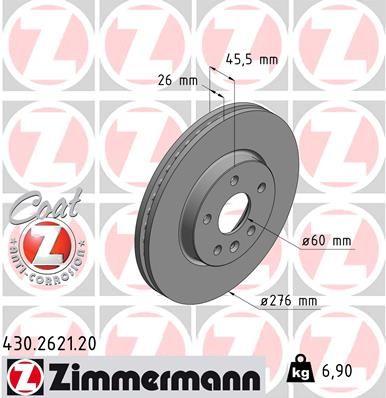 Zimmermann 430.2621.20 Opel Astra J Brake Disc Front 276mm 569073 — Brake Rotors & Drums