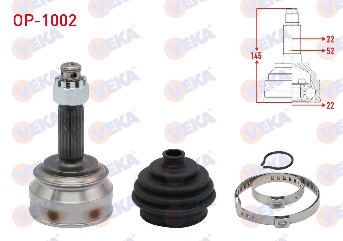 Veka OP-1002 CV Joint Left-Right Front Outer Opel Ascona C 1.3 22X22x52 Length 145 mm 1981-1988 — Axles, CV Joints & Boots