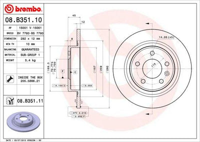 Brembo 08.B351.11 Disc Brake Rear Coated (Opel Astra J 09-15) — Brake Rotors & Drums