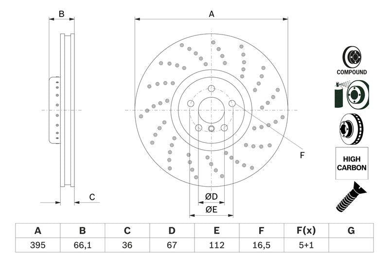 Bosch 0986479F55 Brake Disc Front Left BMW 5 (G30/G31), 6 (G32) and 3 more models — Brake Rotors & Drums