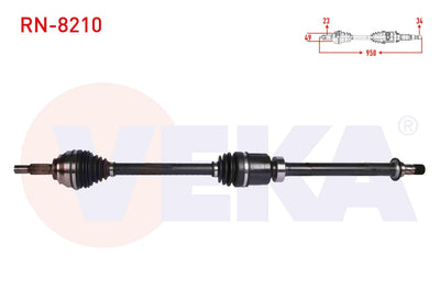 Veka RN-8210 Complete Axle Right Front Renault Clio IV 1.5 dCi A-T Length 958 mm 2012 — Axles, CV Joints & Boots