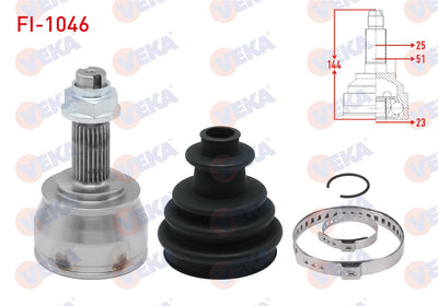 Veka FI-1046 CV Joint Left-Right Front Outer 25X23x51 Length 144 — Axles, CV Joints & Boots