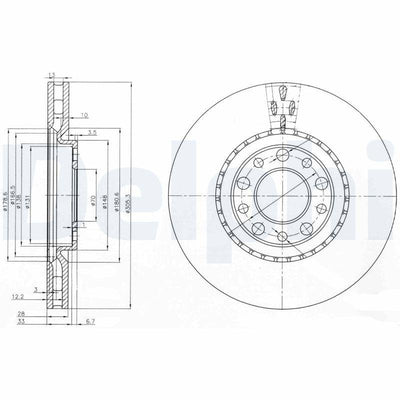 Delphi BG3951 Brake Disc Front Air Ø305 (Alfa Romeo: 159 1.9Jtdm 2.0Jtdm-11 Guılıetta 2.0Jtdm 10 -) — Brake Rotors & Drums