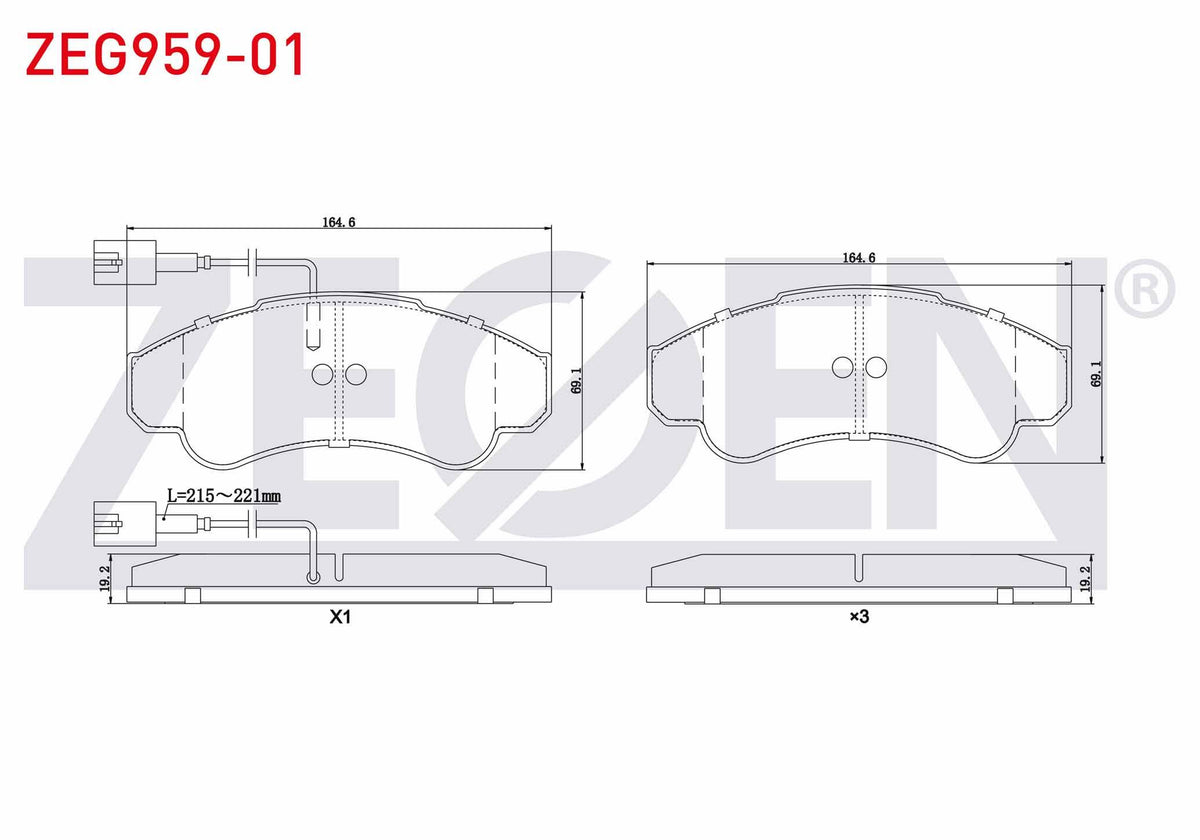 Zegen ZEG959-01 Brake Pad Front with Connector Fiat Ducato (244) 2.3 JTD 2002-2006 / Ducato (244) 2.8 JTD 2002-2 — Brake Pads