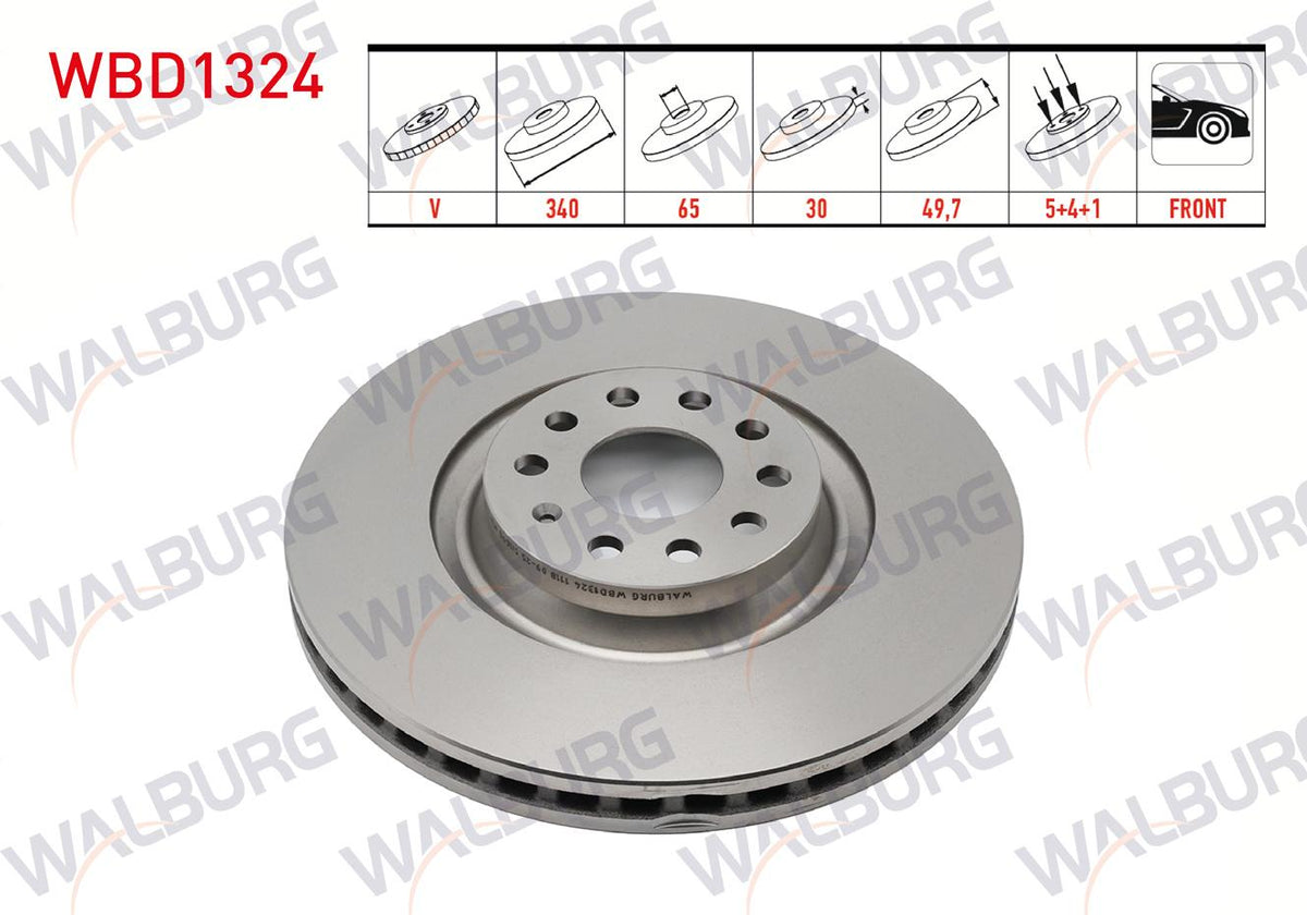 WALBURG WBD1324 Brake Disc Front Air 5 Bjn 340X30x65x49 — Brake Rotors & Drums