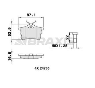 BRAXIS AA0088 Rear Brake Pad P308 Sw 1.4 16V / 1.6 16V / 2.0 / 1.6 HDi / 2.0 HDi Partner Tepee-Berlingo III — Brake Pads