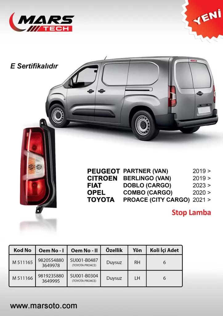 Mars 511166 Tail Lamp Left Pair Door Rifter Berlingo Doblo Combo E (without Socket) 19 > — Tail, Signal & Reflectors