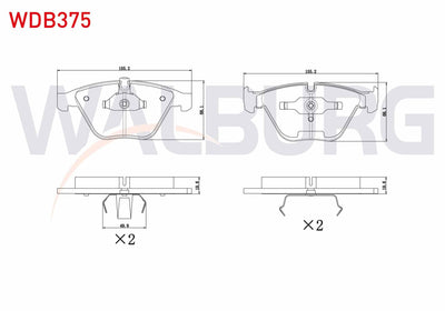 WALBURG WDB375 Brake Pad Front BMW 3 Series (E90) 330 Xi 2005-2011 / (E92) Coupe 330 D 2005-2011 / 5 Series (E60 — Brake Pads