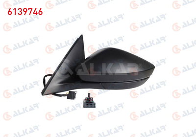 Alkar 6139746 Outer Rear View Mirror Left Electric Heated Primed with Turn Signal Led 6 Pin Skoda — Tail, Signal & Reflectors