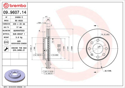 Brembo 09.9607.14 Brake Disc Front Standard Opel — Brake Rotors & Drums