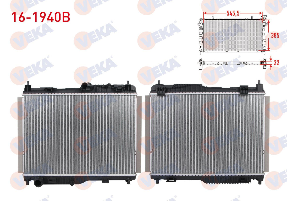 Veka 16-1940B Su Radiator Brazing (5.5mm Fin) Ford Ecosport 1.0 Ecoboost A-T 2018-/ Fiesta VII 1.1 Ti-Vct — Radiators & Fans