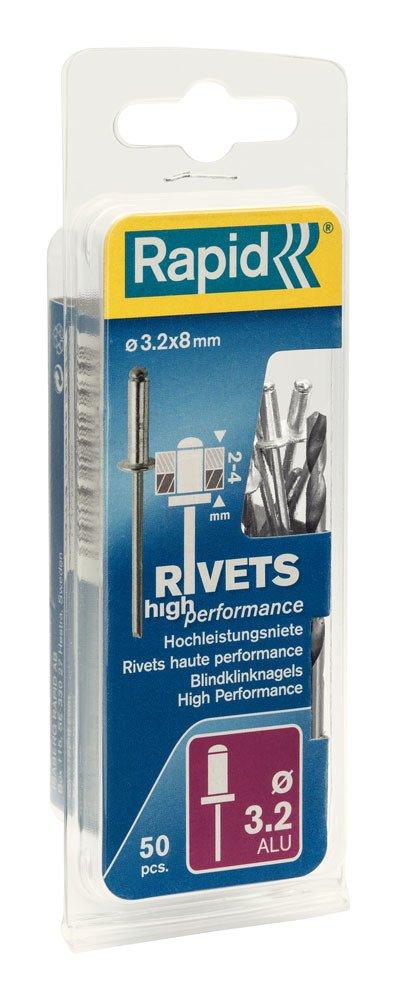 Rapid 5000383 Aluminum Rivets 3.2x8 mm (1 pack/50 pcs)
