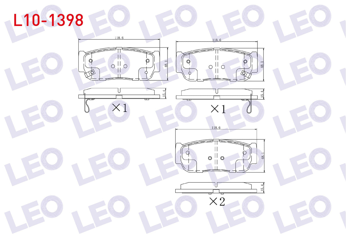 LEO L10-1398 Brake Pad Rear with Wear Indicator Hyundai Santa Fe (Cm) 2.2 CRDi 2006-2012 / Santa Fe (Cm) 2.7i V6 — Brake Pads