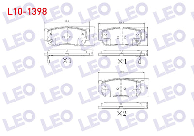 LEO L10-1398 Brake Pad Rear with Wear Indicator Hyundai Santa Fe (Cm) 2.2 CRDi 2006-2012 / Santa Fe (Cm) 2.7i V6 — Brake Pads