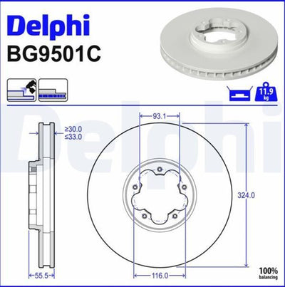 Delphi BG9501C Ford Transit V362 2020 > /Tourneo Custom 2.0 Ecoblue 19 > Front Brake Disc — Brake Rotors & Drums