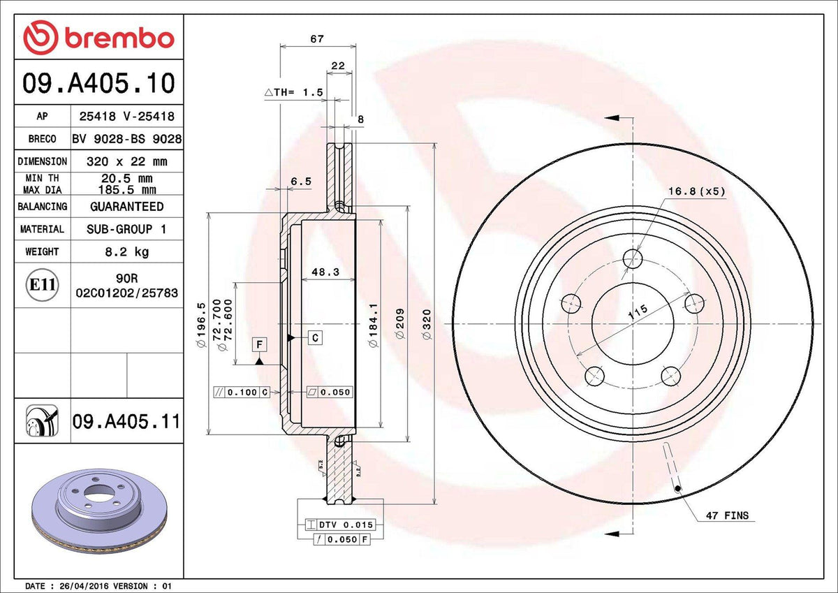 Brembo 09.A405.11 Brake Disc Rear UV Coated Chrysler — Brake Rotors & Drums