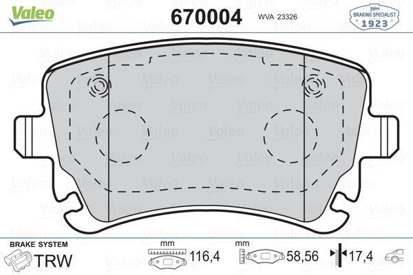 Valeo 670004 Rear Brake Pad VW Transporter T5/T6 1.9/2.0/2.5 TDI; Audi A4/A6/A8 — Brake Pads