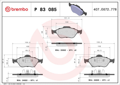 Brembo P83085 Brake Pad Front-(Toyota Yaris 06 / 11) — Brake Pads