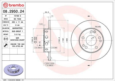 Brembo 08.2950.24 Brake Disc Front Mercedes W201 190 82-94 — Brake Rotors & Drums