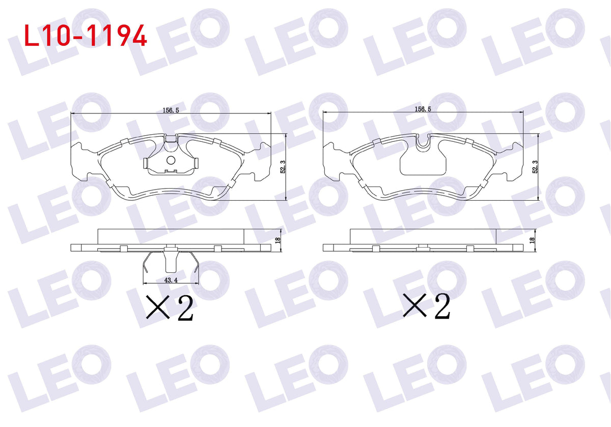 LEO L10-1194 Brake Pad Front Opel Vectra B 1.6i 1995-2003 / Vectra B 1.8i 16V 1995-2003 / Vectra B 2.0 DTi 1995 — Brake Pads