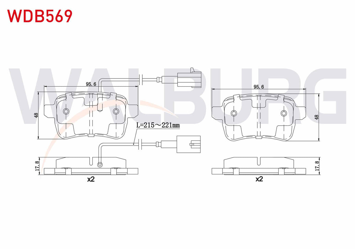 WALBURG WDB569 Brake Pad Rear with Connector Alfa Romeo Giulietta (940) 1.4 Tb 2010-/ Giulietta (940) 1.6 JTD 20 — Brake Pads