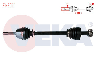 Veka FI-8011 Complete Axle Left Front Fiat Doblo (119,223) 1.9 D Length 618 mm 2001-2010 — Axles, CV Joints & Boots