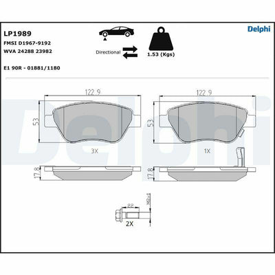 Delphi LP1989 Brake Pads - Front Set for 2006 Corsa 1.3MJet 75HP
