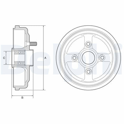 Delphi BFR567 Brake Drum with Wheel Hub Chevrolet Aveo / Kalos T200 / 250 / 255