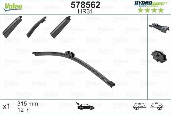 valeos-rear-wiper-blade, hydroconnect-connection, wiper-blade-technical-specifications VALEO 578562 Rear Wiper Blade 310mm - Hydroconnect Multi-Connection System for Car Owners | 12 Inch VALEO Rear Wiper Blade 310mm - Hydroconnect System valeos-wiper-blade, rear-wiper-blade, hydroconnect-system, car-accessories, auto-parts, windshield-wipers, durable-wiper, 12-inch-blade, vehicle-visibility, ai-generated