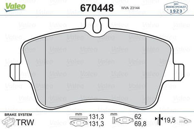 Valeo 670448 Brake Pad Front Mercedes W202 W203 W209 CL203 C209 R171 131 mm — Brake Pads