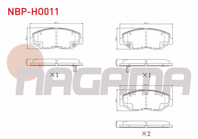 NAGAMA NBP-HO011 Brake Pad Front with Wear Indicator Cable Drilled Honda Civic X (Fc) 1.6i 2016-/ Cr-V II 2.0i 2002-2006