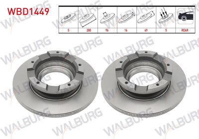 WALBURG WBD1449 Brake Disc Rear Straight 5 Bjn with ABS 280X16x96x69 Ford Transit (V347)-(V348) 2.2 TD — Brake Rotors & Drums