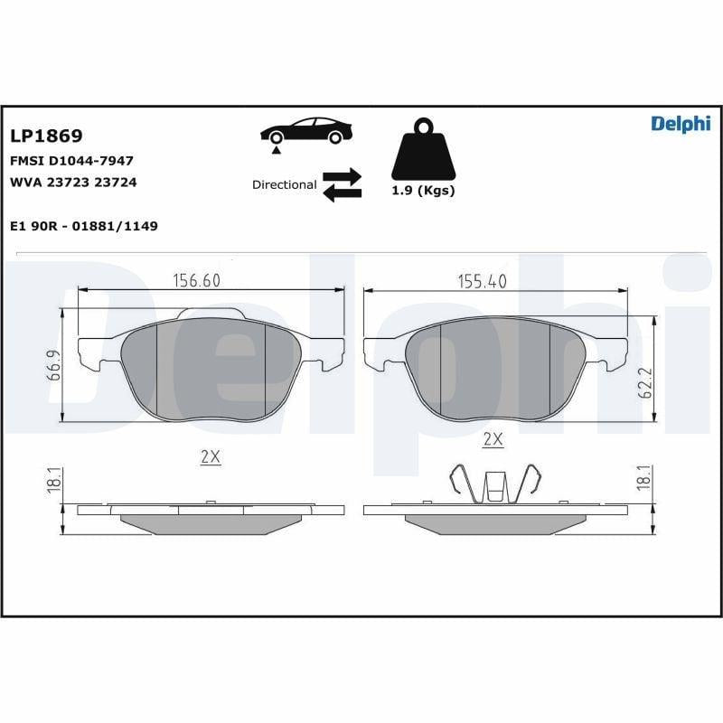 Delphi LP1869 Ford EcoSport Front Brake Pad Set