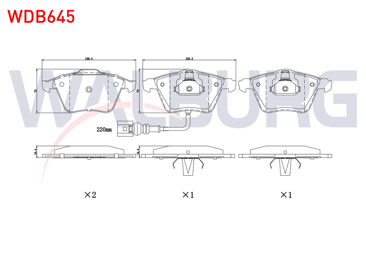 WALBURG WDB645 Brake Pad Front with Connector Audi Tt (8J3) 2.0 TDI 2006-2013 / (8J3) 2.0 TFSI 2006-2013 / (8J3) — Brake Pads