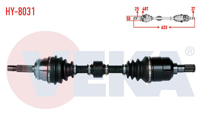 Veka HY-8031 Complete Axle Left Front Hyundai Accent Era 1.5 CRDi with ABS 48 Outer Length 633mm 2 — Axles, CV Joints & Boots