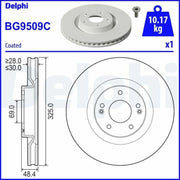 Delphi BG9509C front brake disc for Santa Fe and Sorento, Technical specifications of Delphi BG9509C brake disc Delphi BG9509C Front Brake Disc - Ventilated Design for Santa Fe & Sorento | 325mm Size Delphi BG9509C Front Brake Disc | Santa Fe / Sorento brake-disc, delphi, santa-fe, sorento, ventilated, car-parts, mechanics, car-owners, auto-accessories, ai-generated