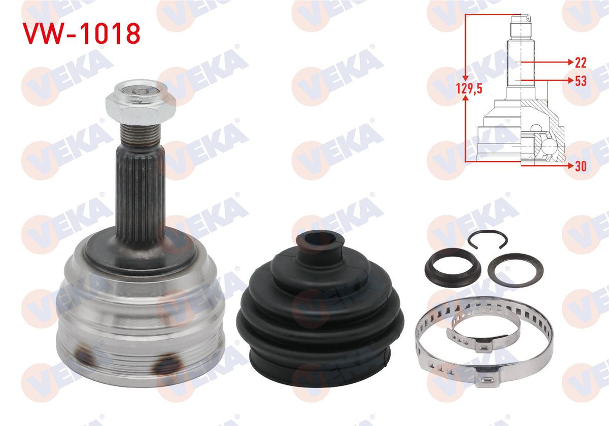 Veka VW-1018 CV Joint Left-Right Front Outer Volkswagen Golf I (17) 1.6 22X30x53 Length 129 mm 197 — Axles, CV Joints & Boots