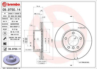 Brembo 09.9750.11 Brake Disc Front Coated BMW E81/E87 1 Series 1.16-1.18 — Brake Rotors & Drums