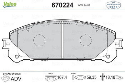 Valeo 670224 Brake Pad Front Toyota Rav4 2.2 4 Awd 2.5 Hybrid Lexus Rx350 450H — Brake Pads