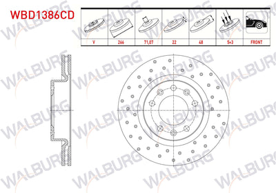 WALBURG WBD1386CD Brake Disc Front Air Coated Performance Drilled 5 Bjn 266X22x71 — Brake Rotors & Drums